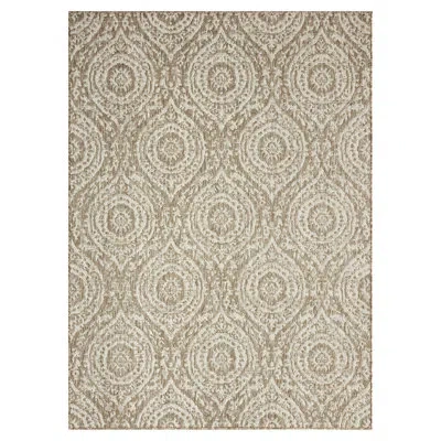 Nicole Miller New York Patio Country Zoe Moroccan Damask Indoor/outdoor Area Rug, Taupe/ivory In Taupe,ivory