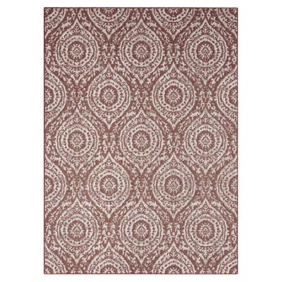 Nicole Miller New York Patio Country Zoe Moroccan Damask Indoor/outdoor Area Rug, Terracotta/ivory In Terracotta,ivory