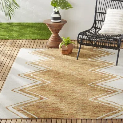 Nicole Miller New York Patio Sofia Indoor/outdoor Area Rug, Ivory/mustard In Ivory,mustard