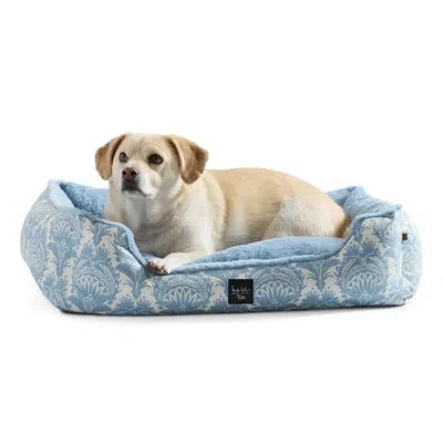 Nicole Miller New York Pet Mod Damask Plushy Bolster Cozy & Calming Pet Bed For Dogs In Blue