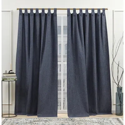Nicole Miller New York Peterson Cotton Blend Tuxedo Tab Top Light Filtering Curtain Panels In Indigo