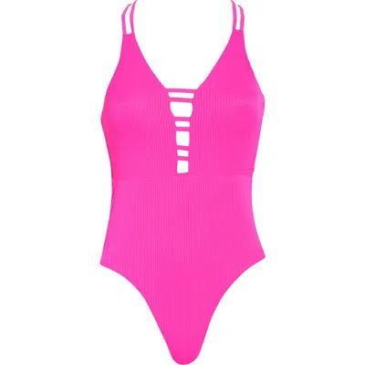 Nicole Miller New York Plunge Cutout Ribbed One-piece Swimsuit In Hot Bubble Gum