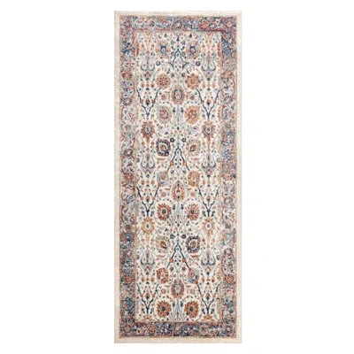 Nicole Miller Nmny Mirella Damask Border Area Rug Cream Multi 2x7 Single Pack In Brown
