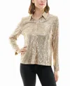 Nicole Miller Nora Sequin Button Front Shirt In Champagne In White