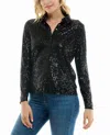 Nicole Miller Nora Sequin Button Front Shirt In Very Black In Black