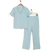 Nicole Miller Notch Collar Pajamas In Aqua Glass