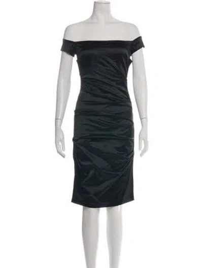 Pre-owned Nicole Miller Off-the-shoulder Knee-length Dress In Black