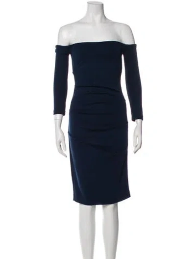 Pre-owned Nicole Miller Off-the-shoulder Knee-length Dress In Blue
