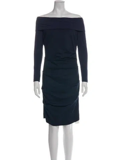 Pre-owned Nicole Miller Off-the-shoulder Knee-length Dress In Blue