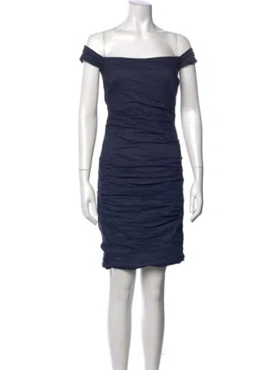 Pre-owned Nicole Miller Off-the-shoulder Mini Dress In Blue
