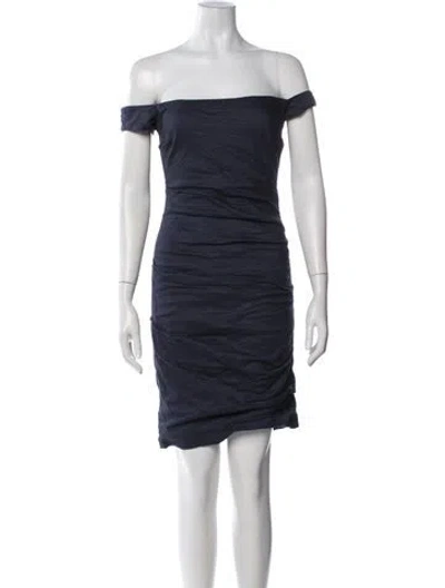 Pre-owned Nicole Miller Off-the-shoulder Mini Dress In Blue