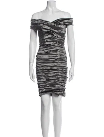 Pre-owned Nicole Miller Off-the-shoulder Mini Dress In Gray