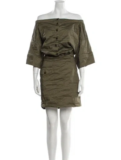 Pre-owned Nicole Miller Off-the-shoulder Mini Dress In Neutral