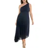 Nicole Miller One Shoulder Pleat Midi Dress In Blue