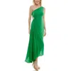 Nicole Miller One Shoulder Pleat Midi Dress In Green