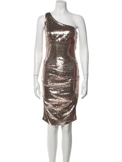 Pre-owned Nicole Miller One-shoulder Knee-length Dress In Neutral