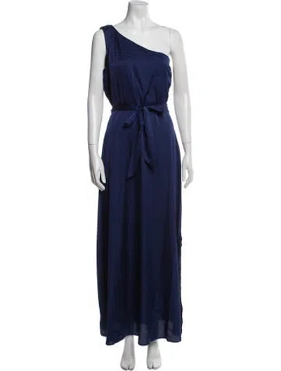 Pre-owned Nicole Miller One-shoulder Long Dress In Blue