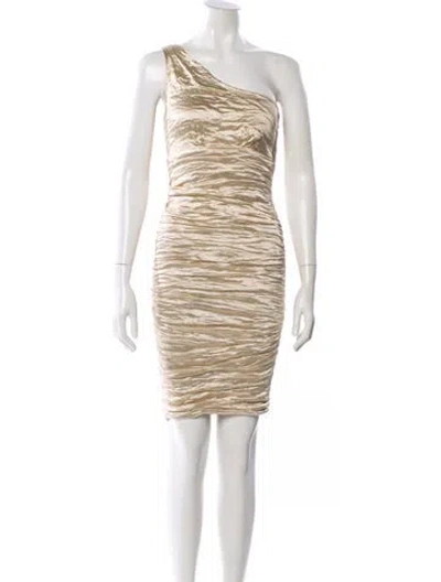 Pre-owned Nicole Miller One-shoulder Mini Dress In Gold