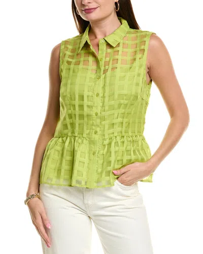Nicole Miller Organza Check Blouse In Green