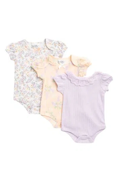 Nicole Miller Pack Of Three Bodysuits In Orchid Hush/pale Peach