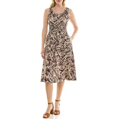 Nicole Miller Painted Palms Smocked Tank Dress In Neutral