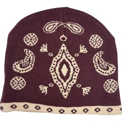 Nicole Miller Paisley Jacquard Beanie In Burgundy