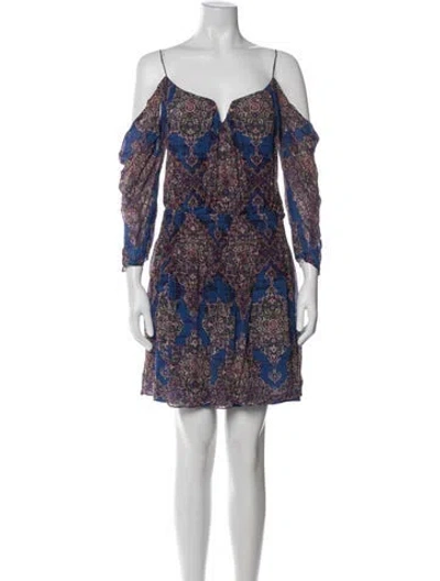 Pre-owned Nicole Miller Paisley Print Mini Dress In Blue