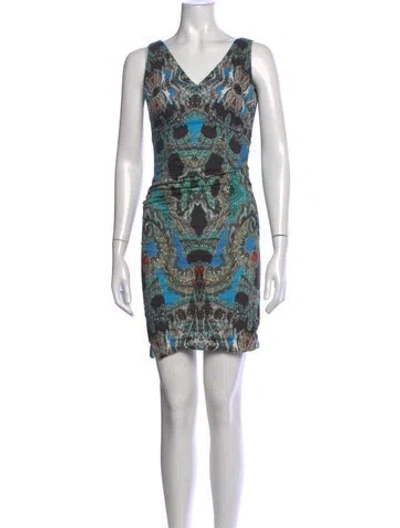 Pre-owned Nicole Miller Paisley Print Mini Dress In Blue