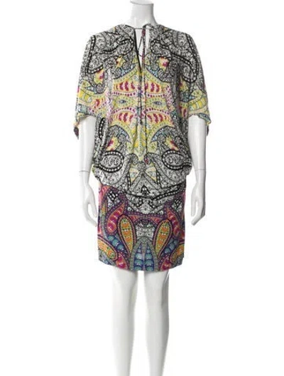Pre-owned Nicole Miller Paisley Print Mini Dress In White