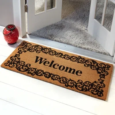 Nicole Miller Patio Fremont "welcome" Scroll 47 In. X 22 In. Non-slip Outdoor Door Mat In Brown