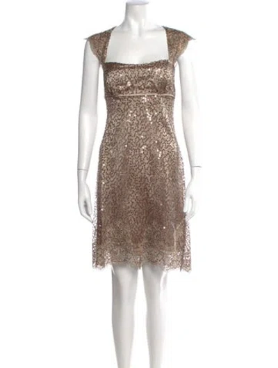 Pre-owned Nicole Miller Patterned Knee-length Dress In Gold