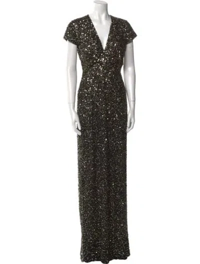 Pre-owned Nicole Miller Patterned Long Dress In Black