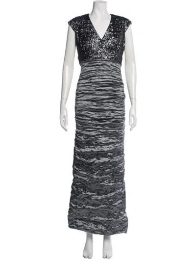 Pre-owned Nicole Miller Patterned Long Dress In Gray