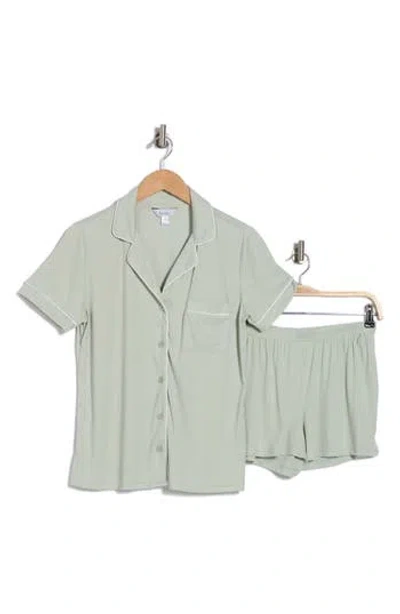 Nicole Miller Peached Jersey Rib Knit Short Pajamas In Tinted Sage