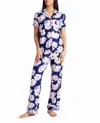 Nicole Miller Peached Jersey Shirt & Pant Two-piece Sleepwear Set In Indiglo Floral In Multi