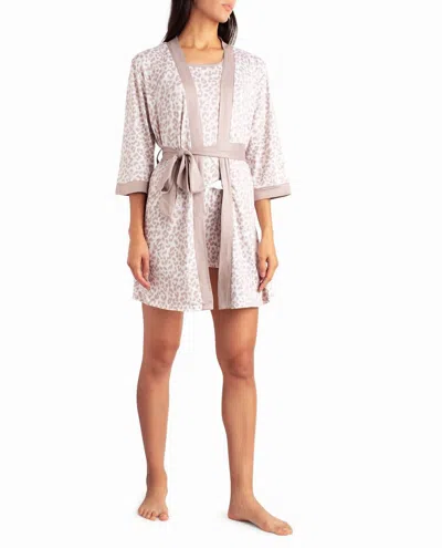 Nicole Miller Peached Jersey Three-piece Sleepwear Set In Beige Animal In Multi