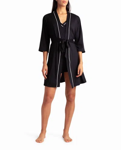 Nicole Miller Peached Jersey Three-piece Sleepwear Set In Black