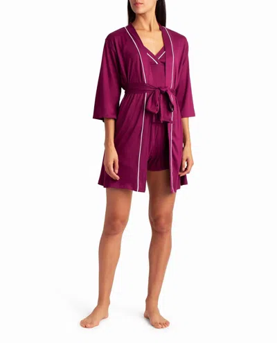 Nicole Miller Peached Jersey Three-piece Sleepwear Set In Persian Fig In Multi