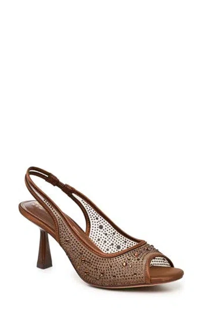 Nicole Miller Peeps Crystal Peep Toe Slingback Pump In Gold
