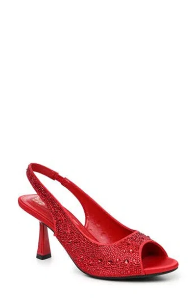 Nicole Miller Peeps Crystal Peep Toe Slingback Pump In Red