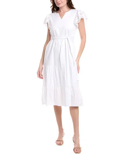 Nicole Miller Penny Poplin Midi Dress In White