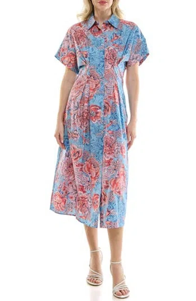 Nicole Miller Pintuck Waist Midi Shirtdress In Blue