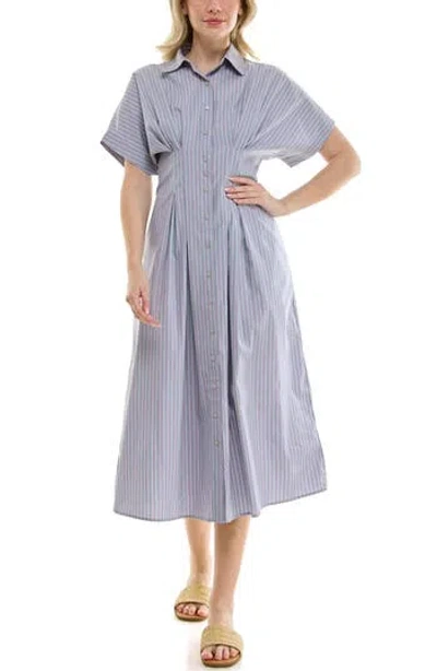 Nicole Miller Pintuck Waist Midi Shirtdress In Blue