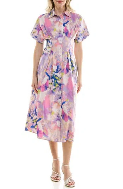 Nicole Miller Pintuck Waist Midi Shirtdress In Animal Print