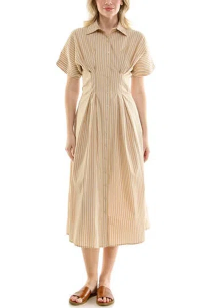Nicole Miller Pintuck Waist Midi Shirtdress In Nude