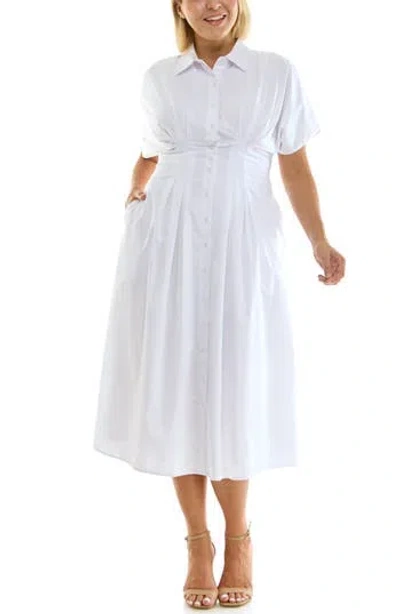 Nicole Miller Pintuck Waist Midi Shirtdress In White