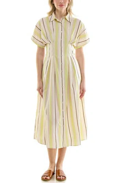 Nicole Miller Pintuck Waist Midi Shirtdress In Yellow
