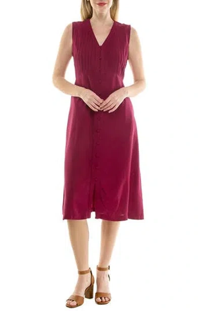 Nicole Miller Pintucked Sleeveless Midi Dress In Burgundy