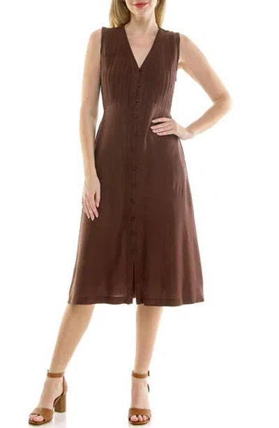 Nicole Miller Pintucked Sleeveless Midi Dress In Chocolate