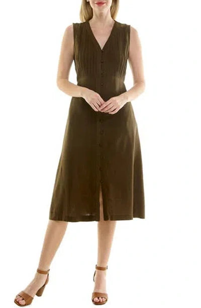 Nicole Miller Pintucked Sleeveless Midi Dress In Deep Jungle Green